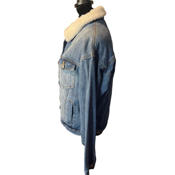 Love Tree Denim Sherpa-Lined Blue Jean Jacket Medium Boho Gorp Core Y2K Westen - Picture 9 of 10